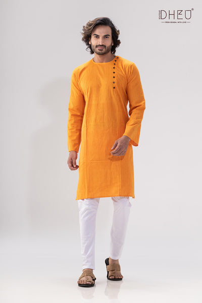 Bright Mustard Yellow- Cotton  Kurta for Men