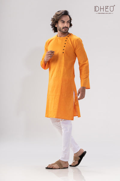 Bright Mustard Yellow- Cotton  Kurta for Men