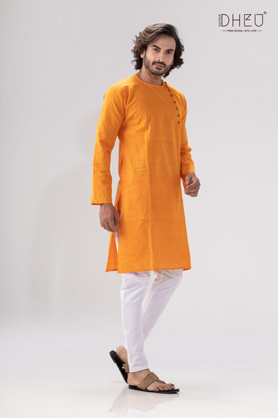 Bright Mustard Yellow- Cotton  Kurta for Men