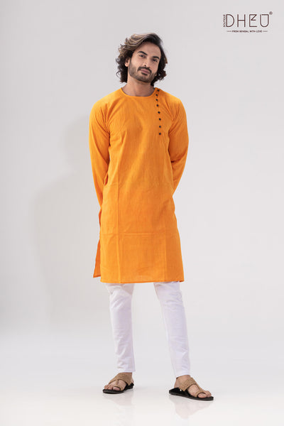 Bright Mustard Yellow- Cotton  Kurta for Men