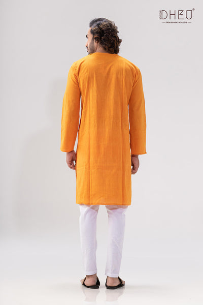 Bright Mustard Yellow- Cotton  Kurta for Men