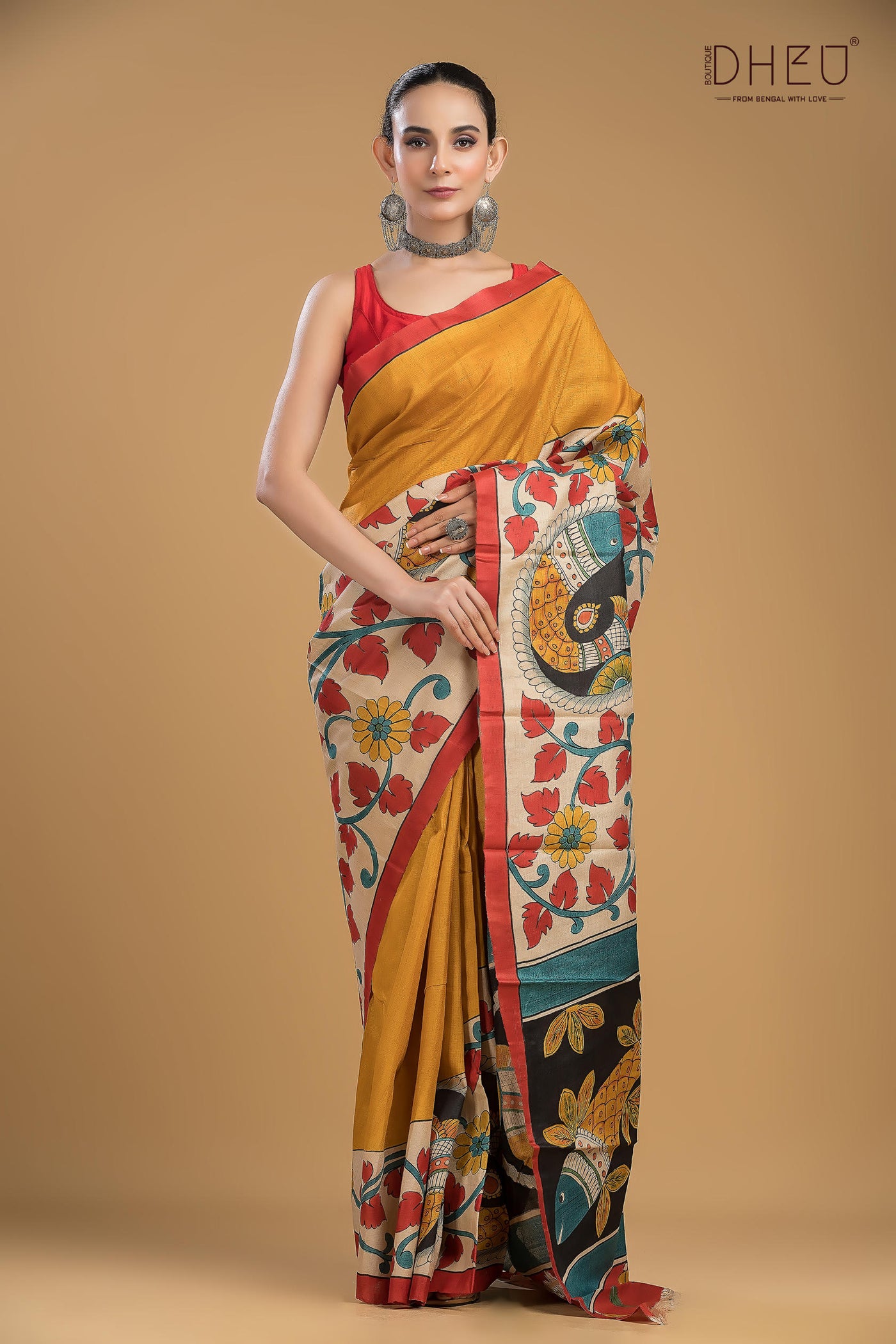 Exclusive Handprinted Tussar Silk Saree (Silk Mark Certified)