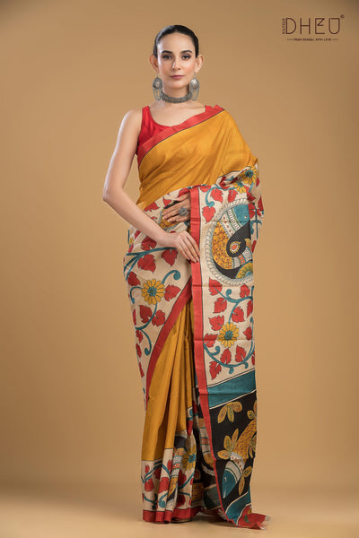 Exclusive Handprinted Tussar Silk Saree (Silk Mark Certified)