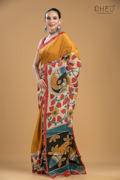 Exclusive Handprinted Tussar Silk Saree (Silk Mark Certified)