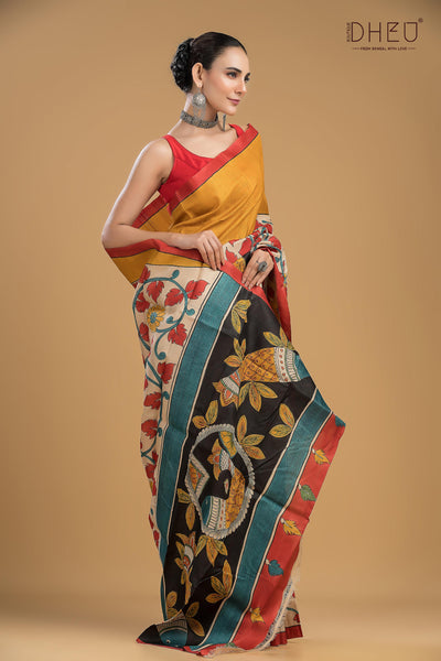 Exclusive Handprinted Tussar Silk Saree (Silk Mark Certified)