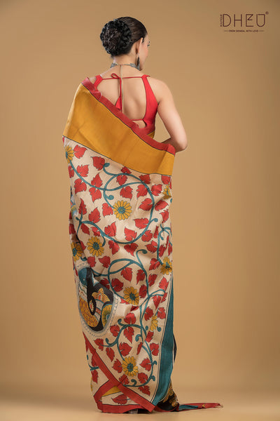 Exclusive Handprinted Tussar Silk Saree (Silk Mark Certified)