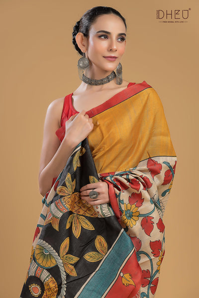 Exclusive Handprinted Tussar Silk Saree (Silk Mark Certified)