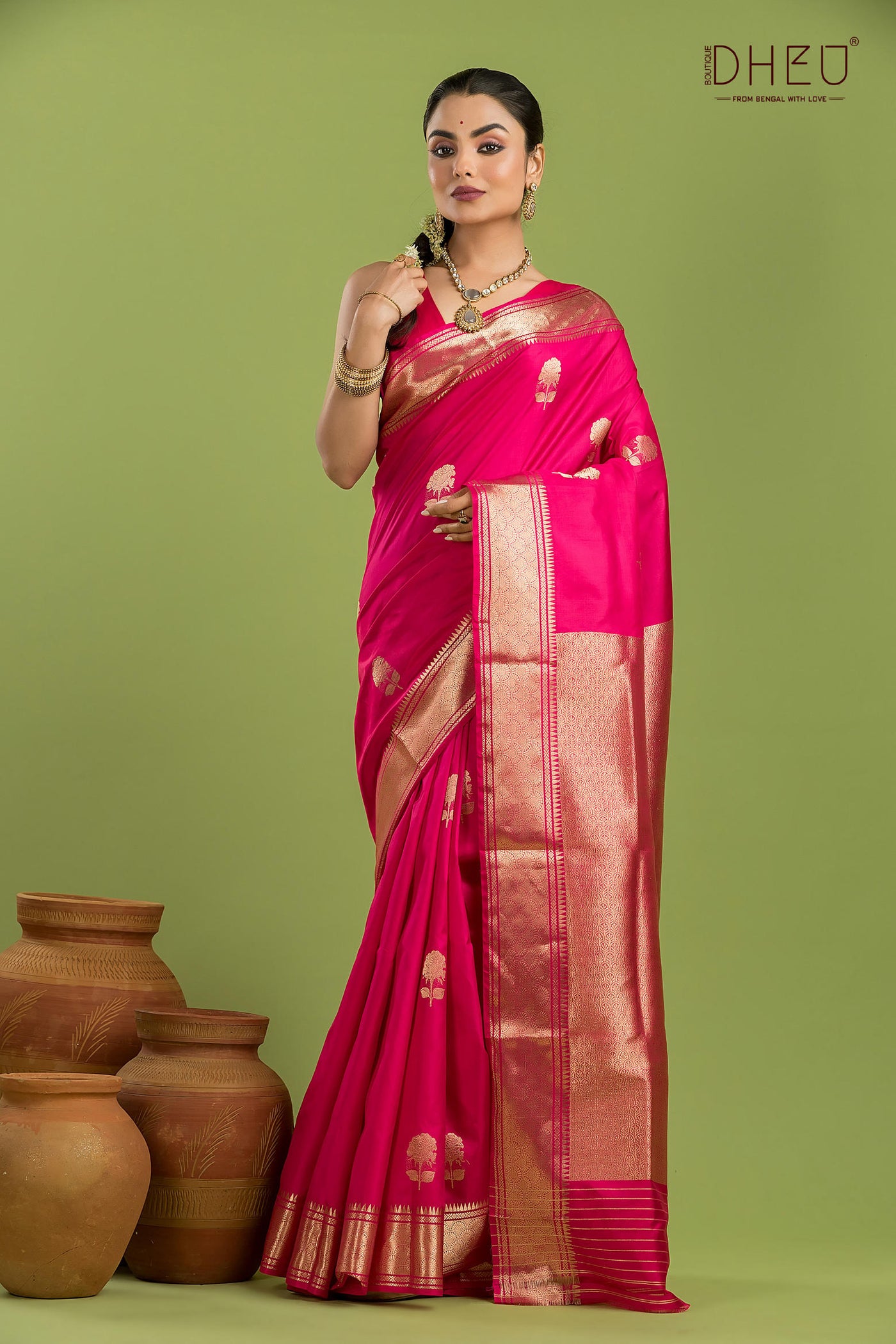 Pure Silk Golap Swarnachari Saree (with silk mark certified)