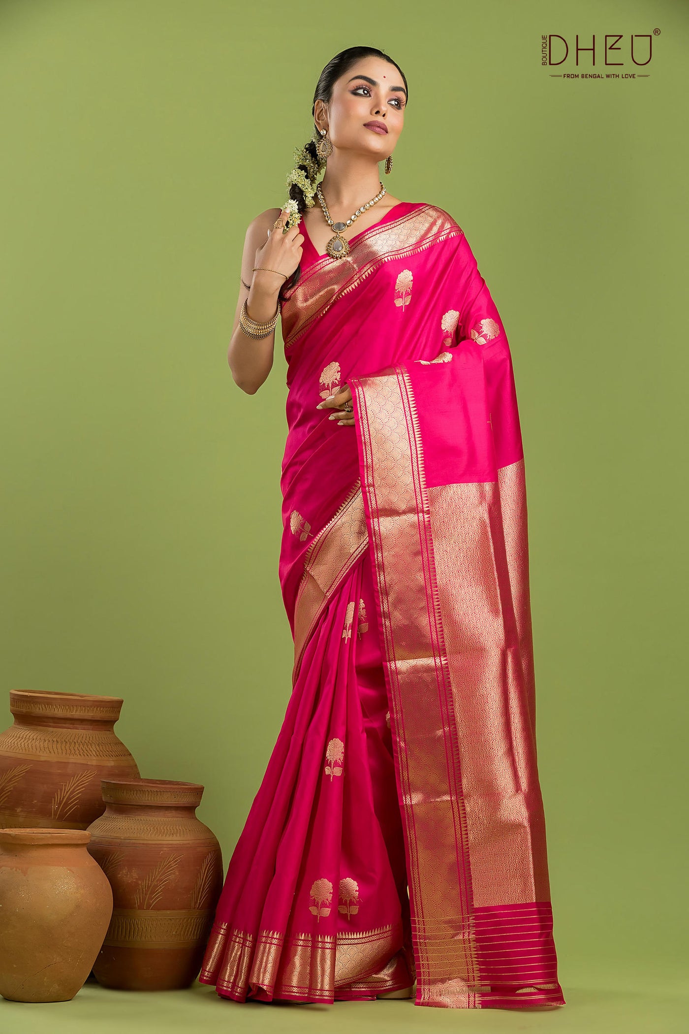 Pure Silk Golap Swarnachari Saree (with silk mark certified)