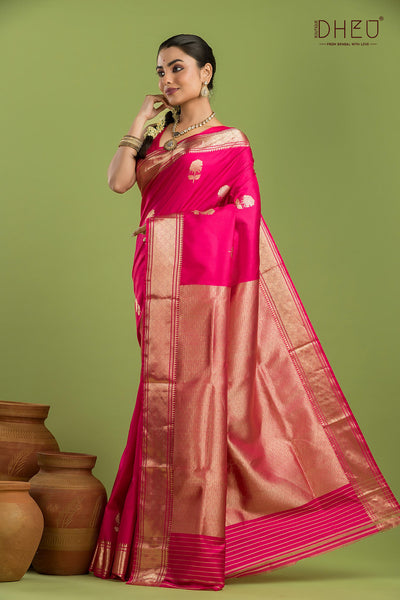 Pure Silk Golap Swarnachari Saree (with silk mark certified)