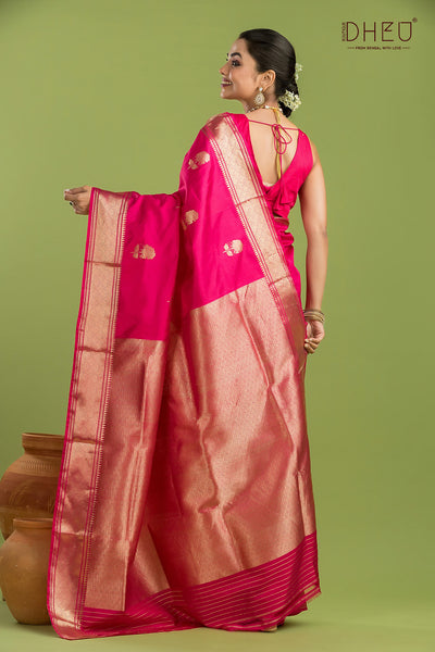 Pure Silk Golap Swarnachari Saree (with silk mark certified)