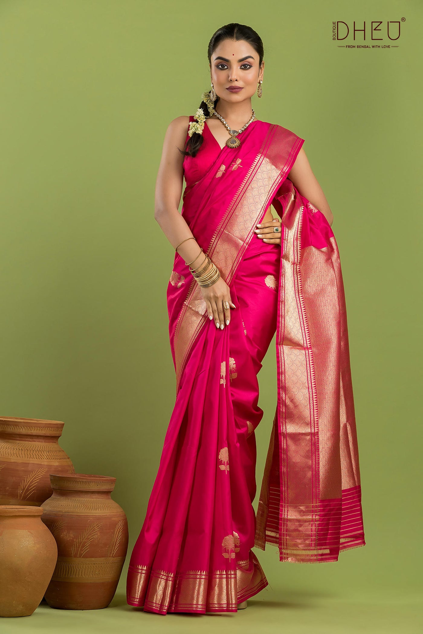 Pure Silk Golap Swarnachari Saree (with silk mark certified)