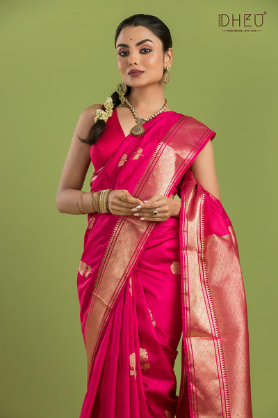 Pure Silk Golap Swarnachari Saree (with silk mark certified)