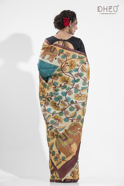Exclusive Handprinted Tussar Silk Saree (Silk Mark Certified)