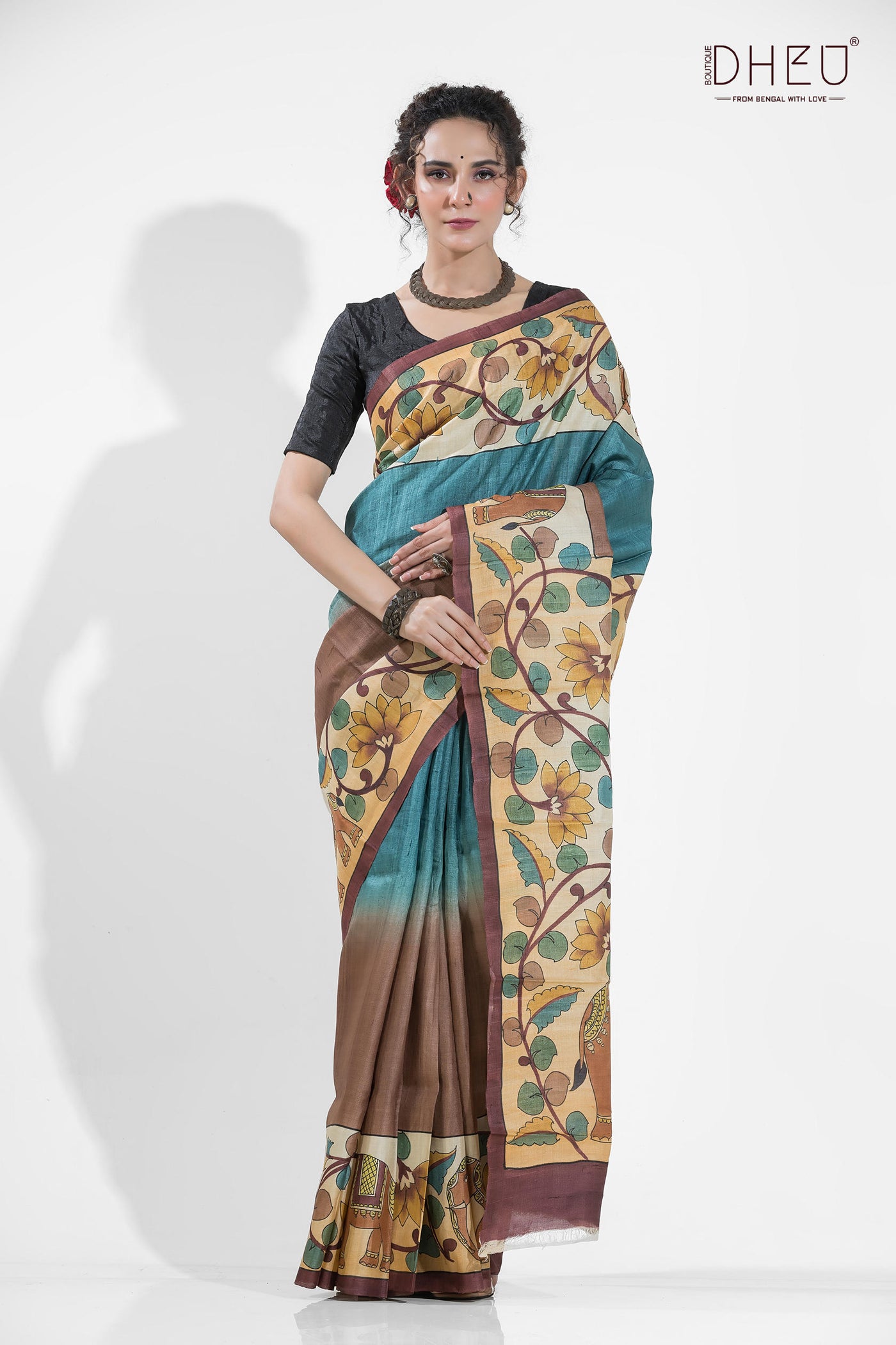 Exclusive Handprinted Tussar Silk Saree (Silk Mark Certified)