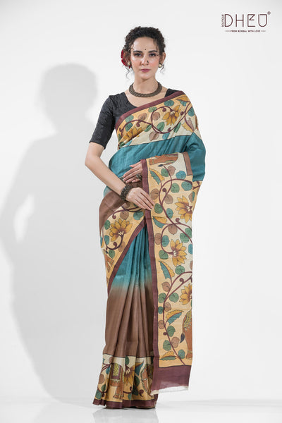 Exclusive Handprinted Tussar Silk Saree (Silk Mark Certified)