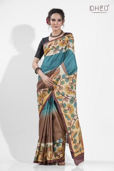 Exclusive Handprinted Tussar Silk Saree (Silk Mark Certified)