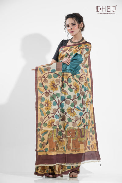 Exclusive Handprinted Tussar Silk Saree (Silk Mark Certified)