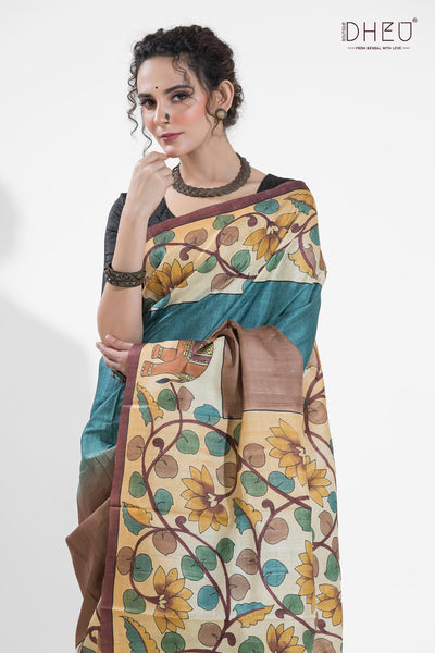 Exclusive Handprinted Tussar Silk Saree (Silk Mark Certified)