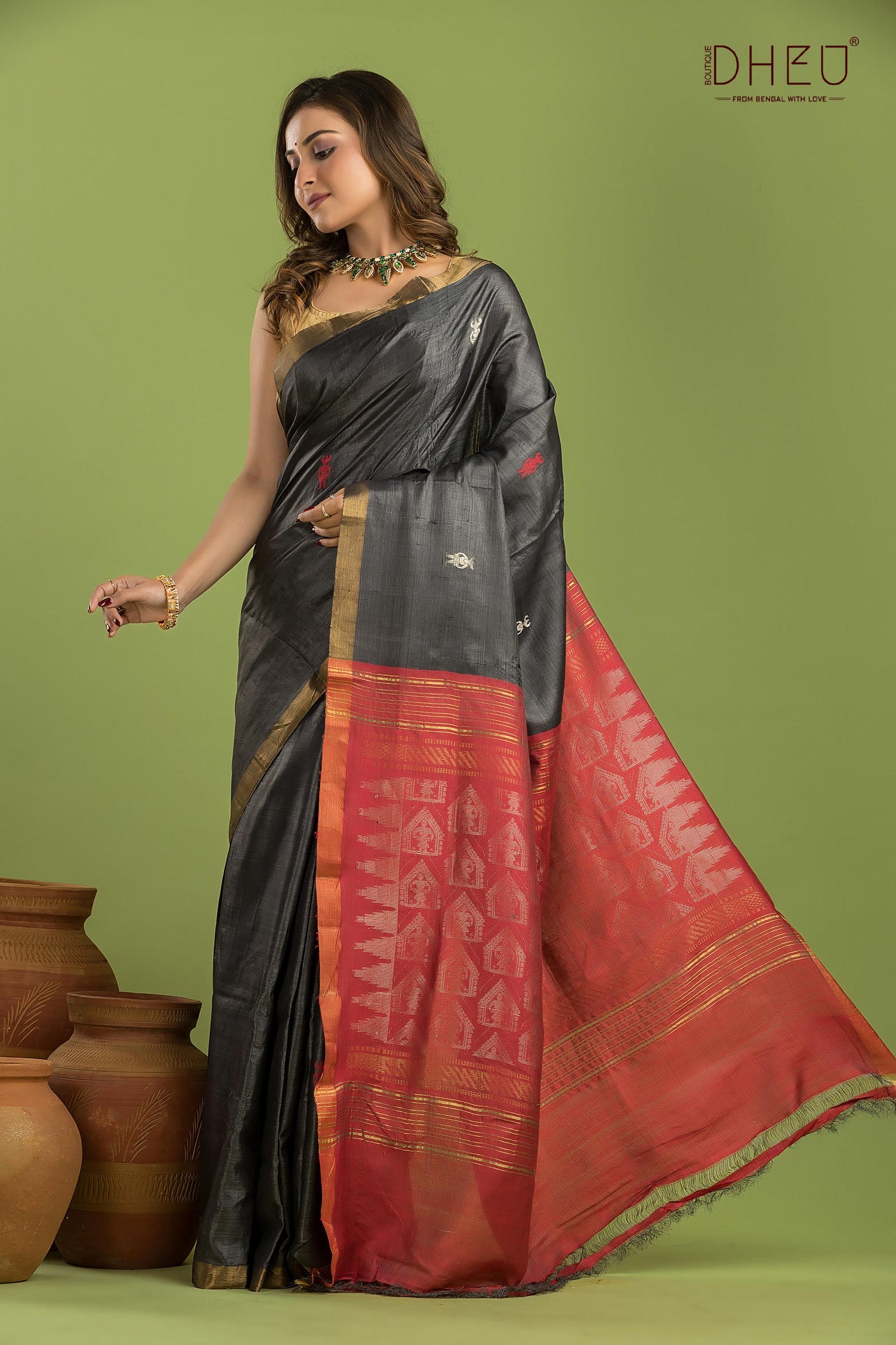 Pure Tussar Silk Buti Saree (Silk Mark Certified)