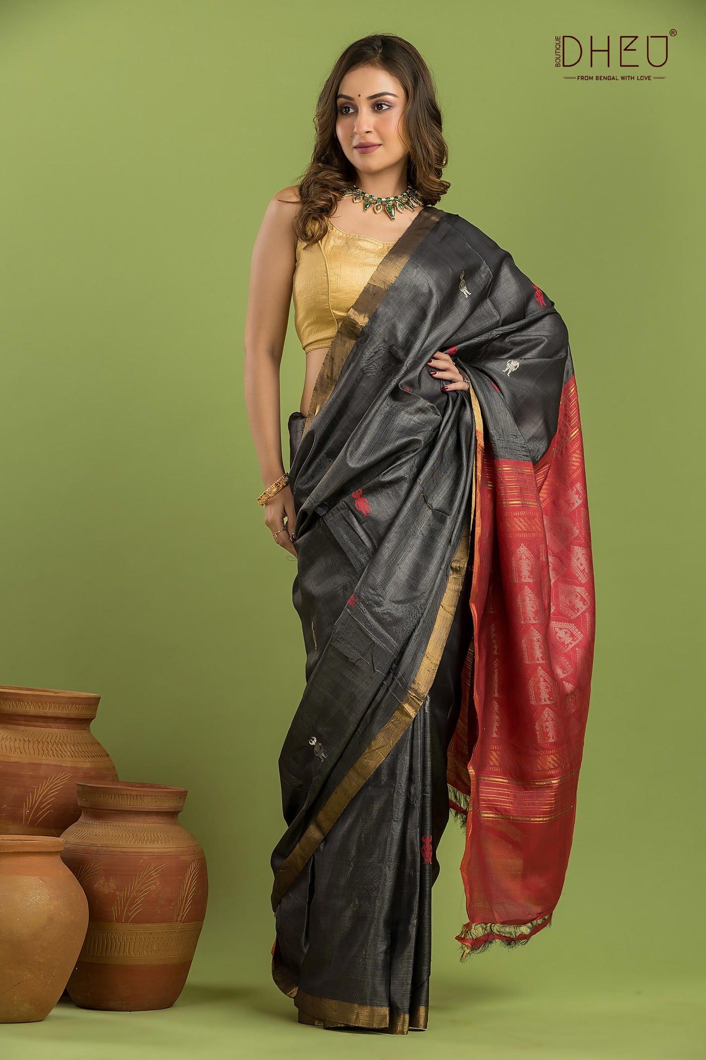 Pure Tussar Silk Buti Saree (Silk Mark Certified)