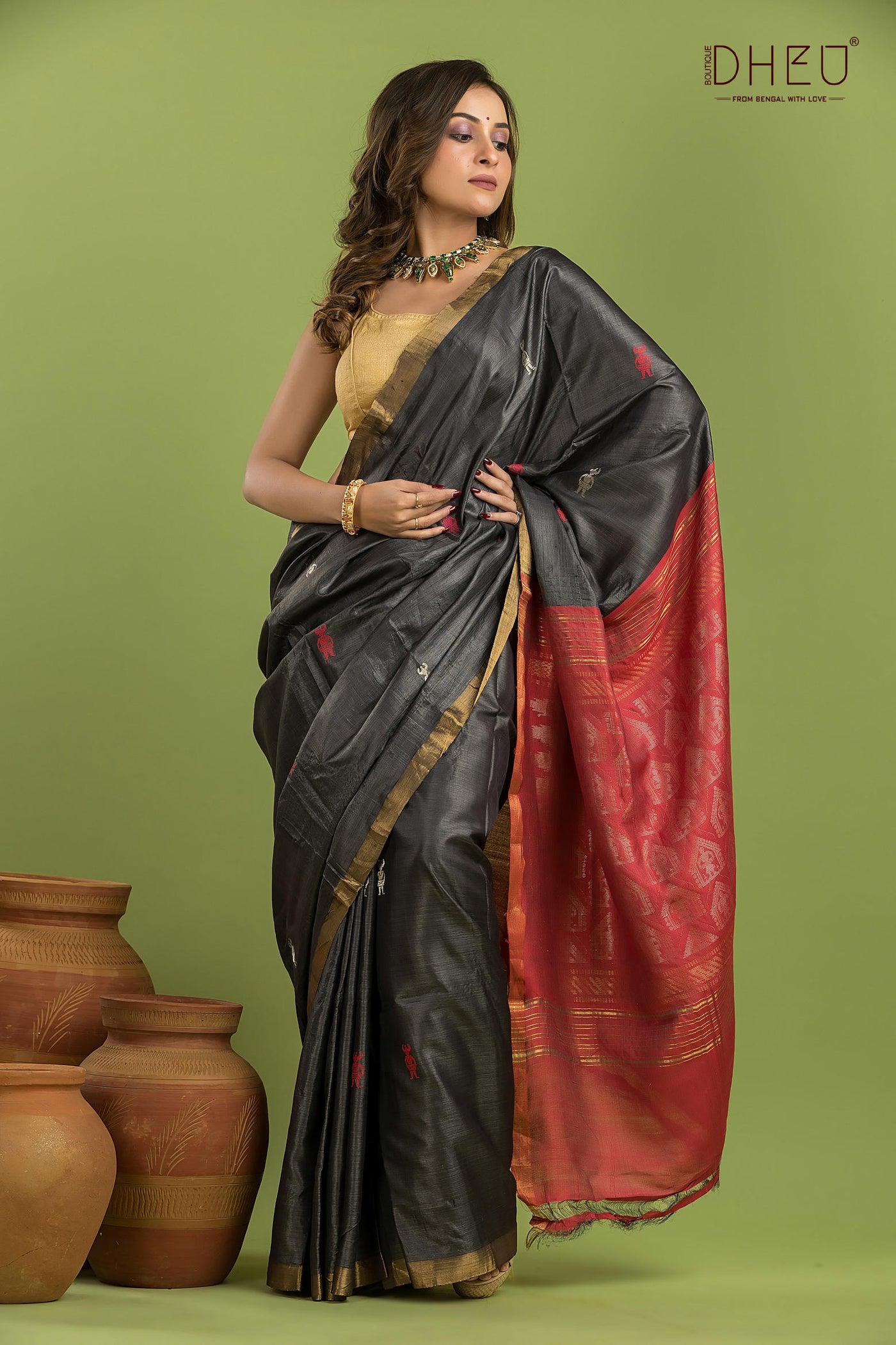 Pure Tussar Silk Buti Saree (Silk Mark Certified)