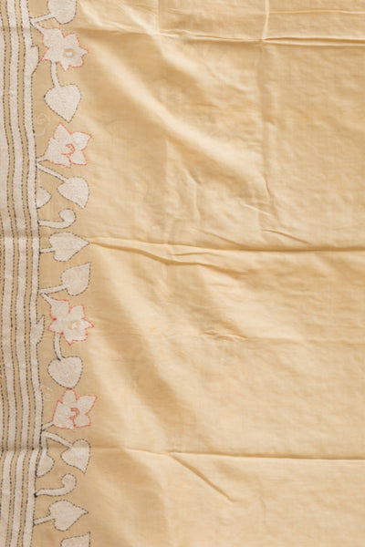 Pure Tussar Silk Kantha Stitch Saree (Silk Mark Certified)