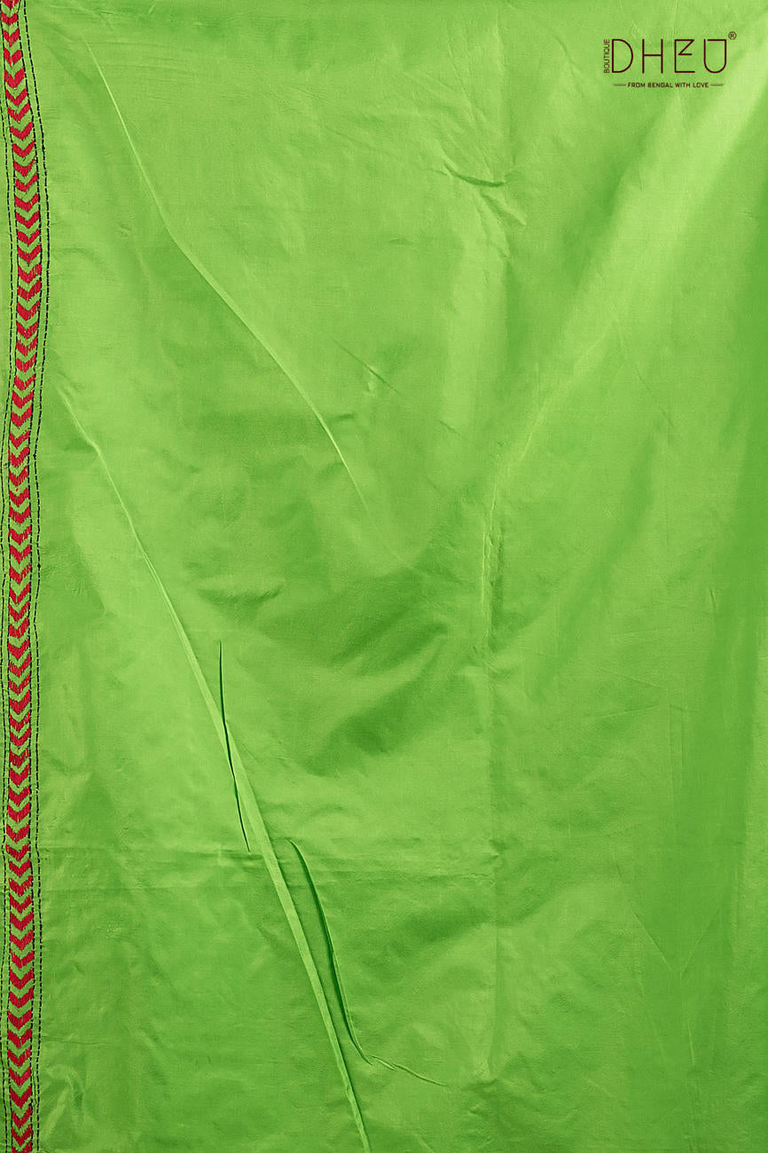 Bangalore Silk Kantha Stitch Saree