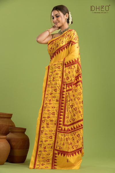 Bangalore Silk Kantha Stitch Saree
