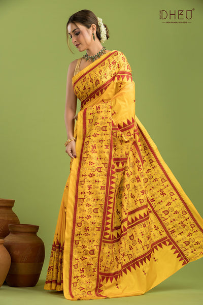 Bangalore Silk Kantha Stitch Saree