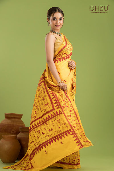 Bangalore Silk Kantha Stitch Saree