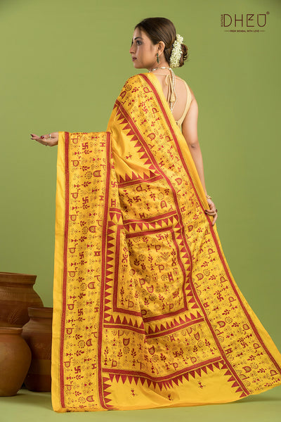 Bangalore Silk Kantha Stitch Saree