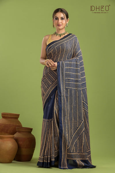 Bangalore Silk Kantha Stitch Saree