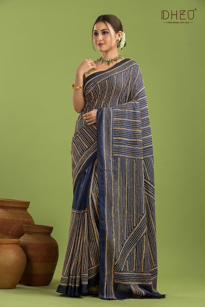 Bangalore Silk Kantha Stitch Saree