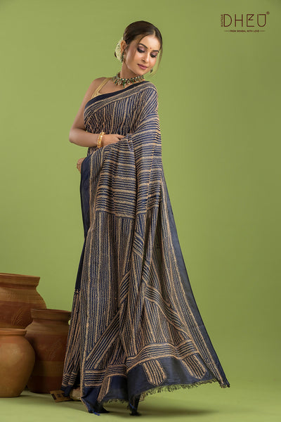 Bangalore Silk Kantha Stitch Saree