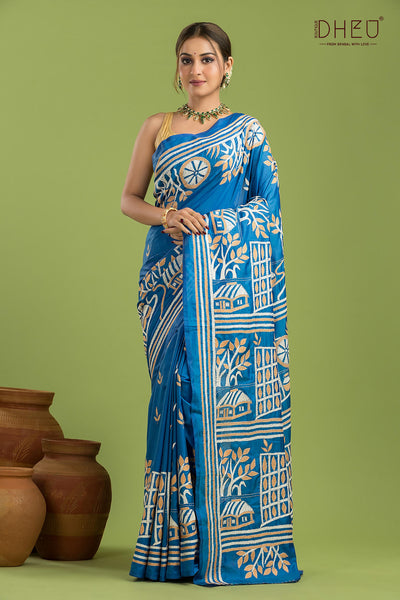 Bangalore Silk Kantha Stitch Saree