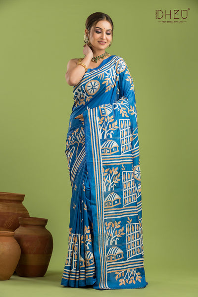 Bangalore Silk Kantha Stitch Saree