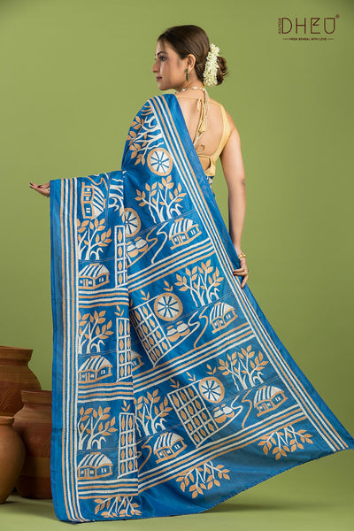 Bangalore Silk Kantha Stitch Saree