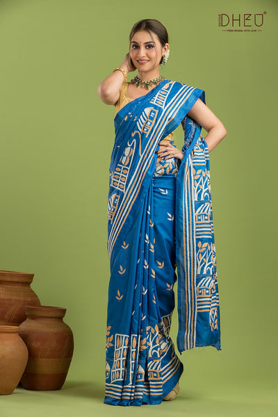 Bangalore Silk Kantha Stitch Saree