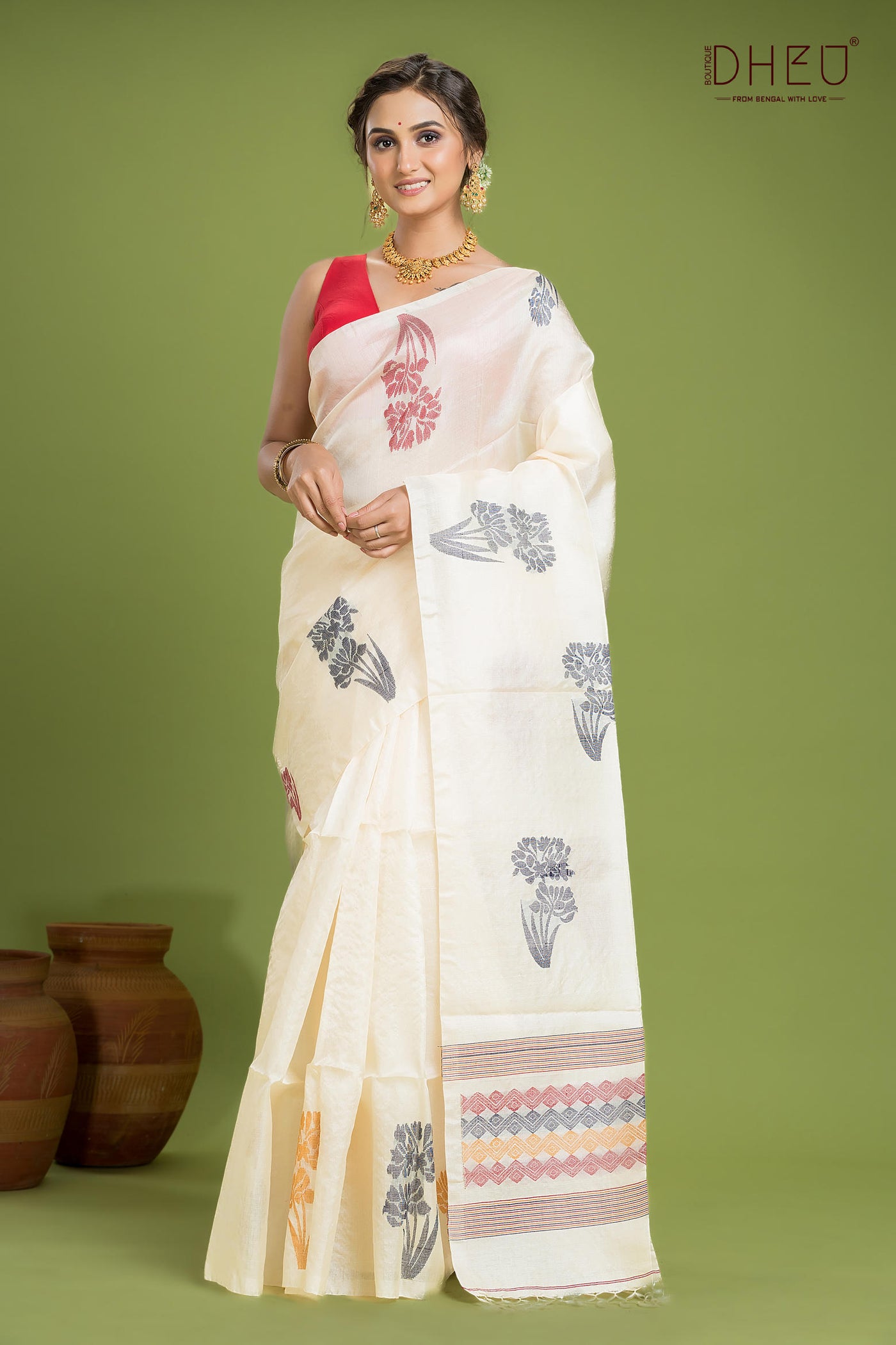 Pure Tussar Silk Jamdani Saree (Silk Mark Certified)