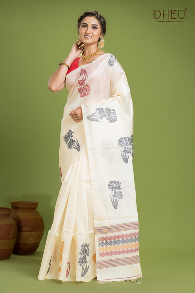 Pure Tussar Silk Jamdani Saree (Silk Mark Certified)