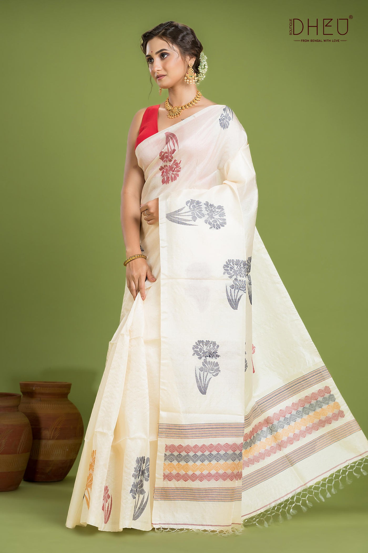 Pure Tussar Silk Jamdani Saree (Silk Mark Certified)