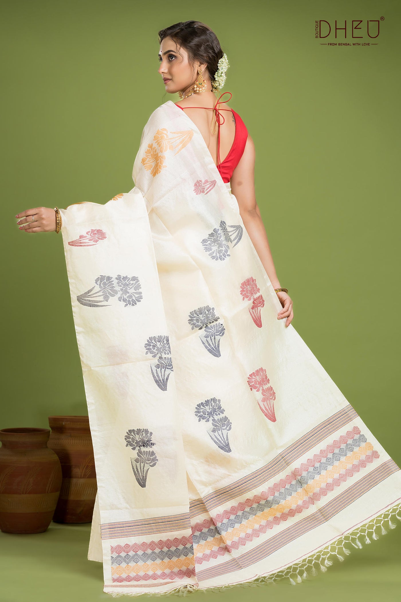 Pure Tussar Silk Jamdani Saree (Silk Mark Certified)