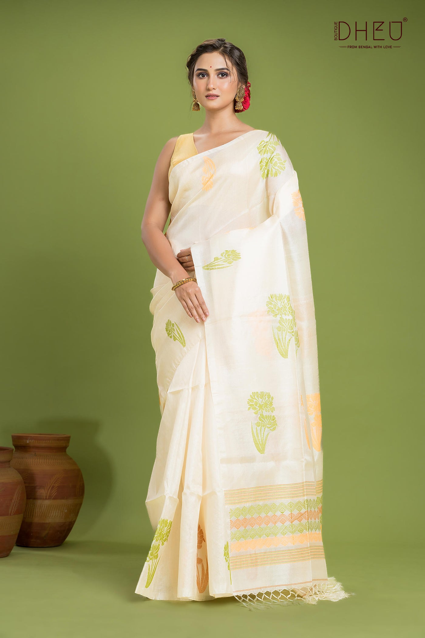 Pure Tussar Silk Jamdani Saree (Silk Mark Certified)