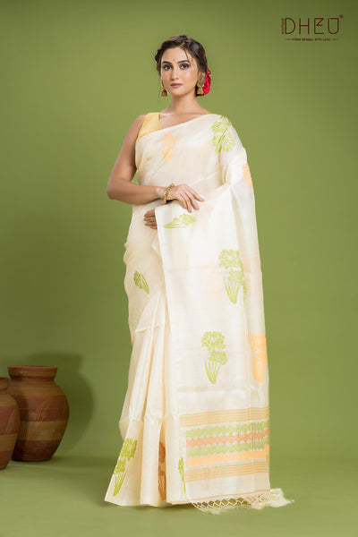 Pure Tussar Silk Jamdani Saree (Silk Mark Certified)