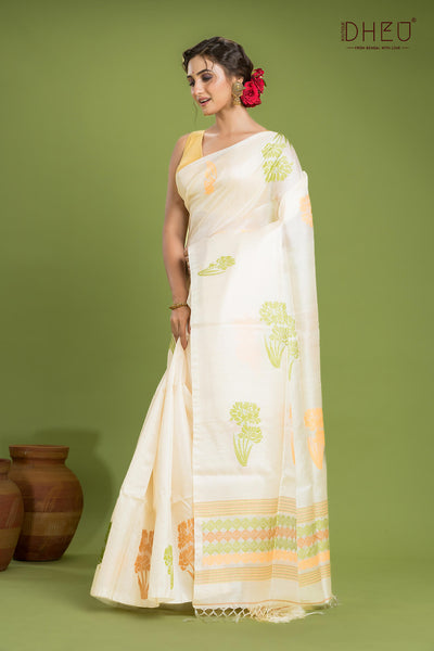 Pure Tussar Silk Jamdani Saree (Silk Mark Certified)