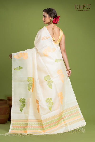 Pure Tussar Silk Jamdani Saree (Silk Mark Certified)