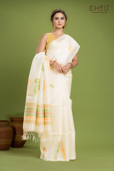 Pure Tussar Silk Jamdani Saree (Silk Mark Certified)