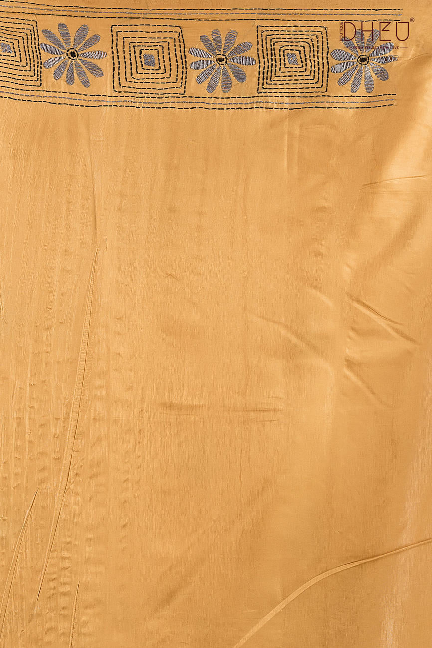 Bangalore Silk Kantha Stitch Saree