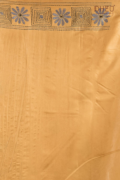 Bangalore Silk Kantha Stitch Saree